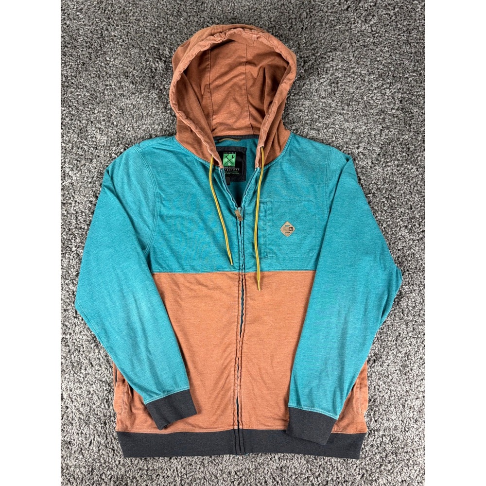 HippyTree Nomad Division Surf & Stone Full Zip Hoodie Teal Rust Orange Mens L